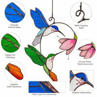 Colibri Couple vitrail Suncatcher Art déco Design fenêtre décoration pour les amoureux des oiseaux parfait cadeau de fête des pères