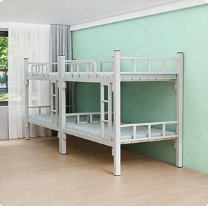 Heavy Duty Metal Double Deck Bunk <strong>Bed</strong>, Sturdy Iron Frame Space Saving Bunk <strong>Bed</strong> for Staff Dormitories School - Product Image 1