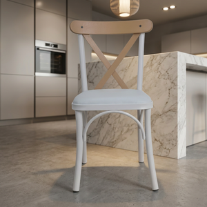 Ensemble de meubles de salle à manger 5 pièces de style nordique moderne - Table extensible avec plateau en acier inoxydable, 4 chaises en métal à dossier croisé, PU, hôtel - Product Image 6
