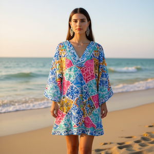 Camisa de Playa de Manga Media Estilo Étnico 88x54cm VESTIDO para Cubrir el Traje de Baño - Product Image 3