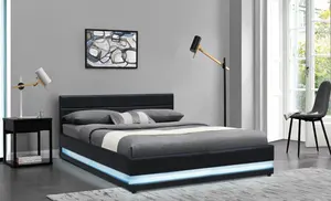 2022 New Design China Factory Seller Queen Size Grey Faux Leather American Style Gas Lift Bed With Led Light