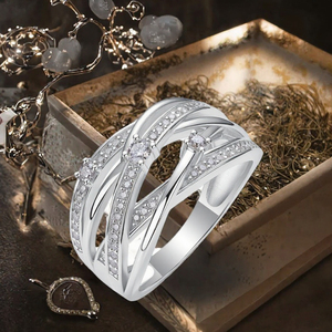 S925 Sterling <b>Silver</b> Moissanite <b>Ring</b> for Women | <b>Cross</b> Crossover Band Pavé Set Wedding Band | Elegant Bridal Engagement Jewelry - Product Image 2
