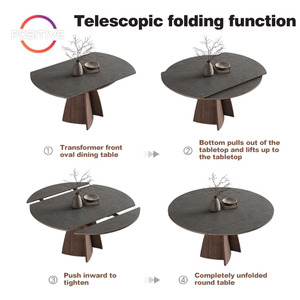 Mesa de comedor redonda extensible moderna de gama alta pequeña mesa de comedor de piedra sinterizada de madera maciza multifuncional para el hogar - Product Image 2