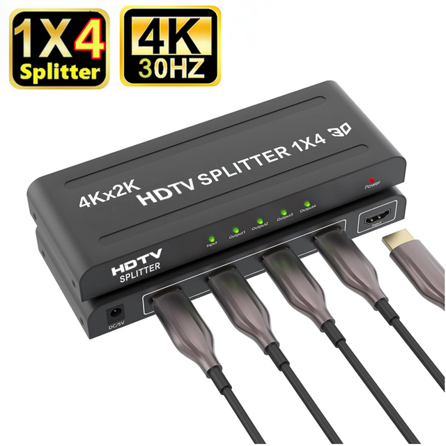 4K HDMI Splitter 1 in 4 Out 1X4 4 Port Video Audio HDMI Splitters Repeater Amplifier Multi-Screen Display for PS4 HDTV Xbox