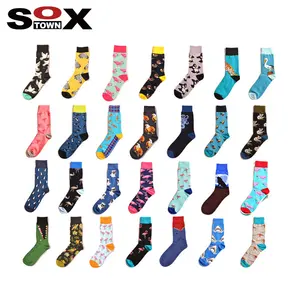 SOXTOWN Grosir Kustom Calze Maschili Hidup Warna Lucu Merajut Kru Nyaman Nyaman Unisex Bahagia Hewan Kaus Kaki