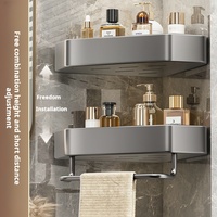 Panier de douche en métal double couche Étagère triangulaire murale Panier d'angle Porte-serviettes de salle de bain Organisateur