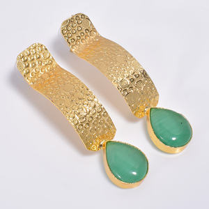 Handmade 14k Gold Plated Brass Gemstone Earrings Manufacturer Brass Gemstone Fashion Jewelry Custom Brass Jewelry Exporter - Product Image 1