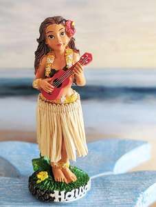 Nouvelle résine hawaïenne Hula fille avec ukulélé tableau de bord poupée secouant le corps Hula filles Figurine - Product Image 2