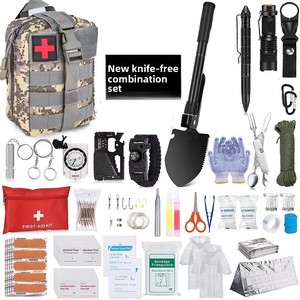 Ensemble d'outils de survie multifonctionnels de qualité industrielle pour l'extérieur, lame de 11 1/4 pouces, capacité de 3 L, poignée en D, étanche IPX4, noir - Product Image 1