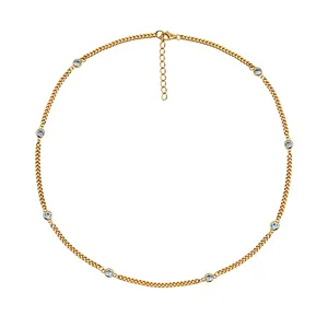 Gemnel fashion 925 silver 18k gold curb choker jewelry cz bezel diamond cuban chain necklace