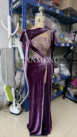 LM L0114 Robes de soirée 2025 Robe élégante pour anniversaire Fête de luxe Robe violette en velours à fente haute