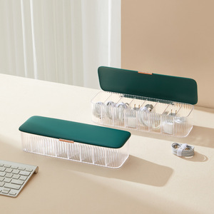 HeDou Data Cable Storage Box With Lid Eight Compartment Transparent Desktop Organizer For Daily Use - Product Image 2
