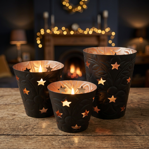 Sonnet Decor – Ensemble de 3 bougeoirs cylindriques en fer, faits à la main, impression numérique 1 couleur, résistants à la chaleur, décoration d'intérieur, modèle 2122 - Product Image 3