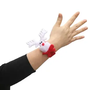 High quality christmas plush slap bandled slap bracelet on promotion for kids Santa Claus snap wristband