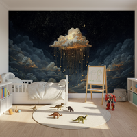 Papier peint mural auto-adhésif imperméable moderne pour chambre d'enfant, nuages dorés, ciel nocturne, avec installation facile