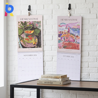 Calendrier mural en papier recyclé A3 de qualité supérieure, reliure Wire-O, pelliculage mat, pour la décoration de bureau, impression de logo personnalisée disponible
