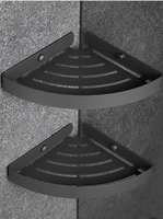 Étagère d'angle de salle de bain en acier inoxydable 304, design moderne, durable, triangle, un seul niveau, finition noire, pour appartement ou hôtel