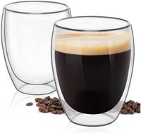 Tasse à café, thé, cappuccino en verre céramique borosilicate à double paroi isolée de 12 oz (350 ml) pour boissons chaudes et froides