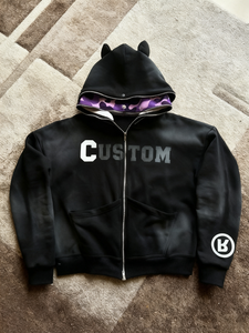 Sudadera con cremallera completa de diseño personalizado, estilo vintage, con efecto lavado ácido, de algodón de alto gramaje, corte holgado, corta y oversize - Product Image 1