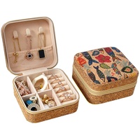 Boîte de rangement en liège pour bijoux de voyage Boîte de rangement de bijoux vintage de style chinois Bague de bohême Organisateur de boucles d'oreilles