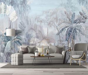 Peinture murale imperméable à l'eau imprimée en 3D personnalisée Peel & Stick Tropical <span class=keywords><strong>Jungle</strong></span> Plante Arbre Feuille Floral Léopard Oiseau Design pour <span class=keywords><strong>chambre</strong></span> à coucher - Product Image 1