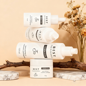 50ml/100ml/120ml 무광 흰색 원통형 유리 로션 병(흰색 펌프 스프레이 탑 포함) 및 크림 용기 세트(스킨케어 포장용) - Product Image 5