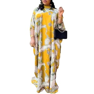 K0085 2023 africano talla grande estampado gasa hasta el suelo vestido musulmán moda mujer túnica Abaya ropa islámica Vestidos Mujer - Product Image 1