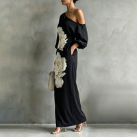 Robes maxi asymétriques à imprimé floral, à une épaule, avec poches, coupe ample, ligne H