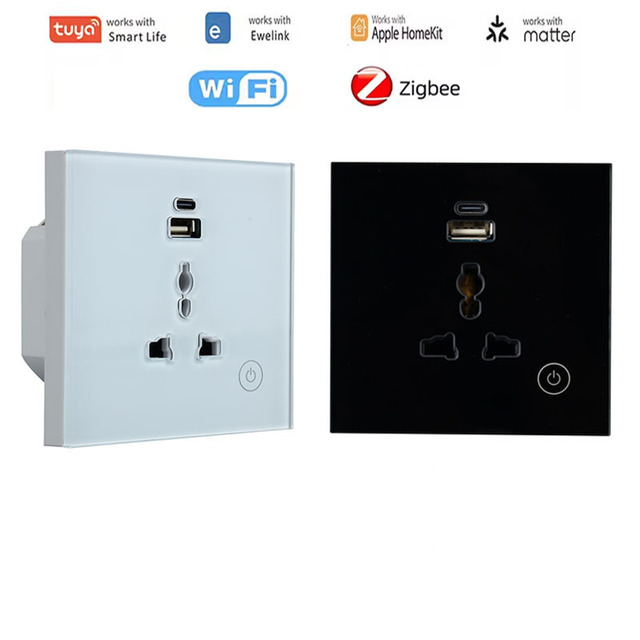 Tuya Ewelink WiFi Zigbee HomeKit Matter Smart Universal Switch Socket 86 EU USB+Type C Remote Alexa Voice Control Touch Switch
