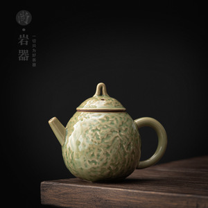 <b>Ceramic</b> Teapot Round Retro Green Bamboo Glaze With Lid Kung Fu <b>Tea</b> Set Household Single <b>Pot</b> - Product Image 1