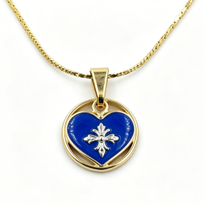Pendentif en alliage de zinc plaqué or avec émail bleu et motif croix argentée pour bijoux sur le thème de l'amour - Product Image 4