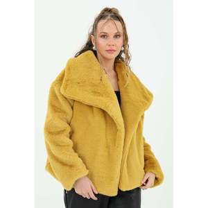 Abrigo de Piel Sintética para Mujer, Estilo Casual, Color Oliva, Forro Polar Suave, Relleno de Poliéster - Product Image 3