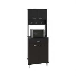 Mobile da Cucina Santa Maria Nero Wengue con 1 Cassetto e 1 Ripiano, Supporto per Microonde con Gambe in Metallo Regolabili, Design Moderno - Product Image 1