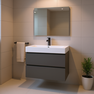 Mueble de Baño Moderno de 24 Pulgadas, Diseño Flotante Gris para Montar en la Pared, con Lavabo Blanco, Gran Espacio de Almacenamiento, Preensamblado - Product Image 2