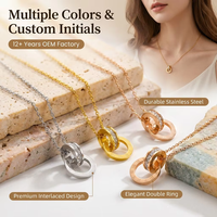 Conjunto de Collar y Pendientes con Doble Anillo Entrelazado con Números Romanos Personalizados, Chapado en Oro de 18K, Joyería de Acero Inoxidable para Mujer, Regalo