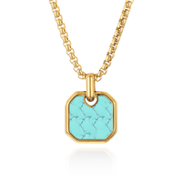 Collier pendentif carré en acier inoxydable Offre Spéciale avec pierre naturelle colorée plaqué or argent or pour les fêtes chaîne incluse