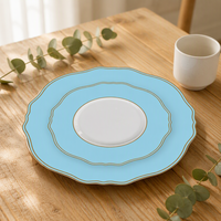PITO Grande assiette de présentation de luxe en porcelaine fine de 6,5 pouces avec support, pour mariage et fête, motif floral, vaisselle écologique et durable