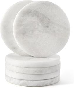White Marble <b>Coasters</b> for Coffee Table Inches Handmade Round <b>Coaster</b> Luxury Aesthetic Modern <b>Drink</b> <b>Coaster</b> - Product Image 1
