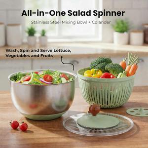 Kitchen Multifunction Manual Control Stainless Steel <b>Salad</b> Spinner Colander Vegetable Mixer Dryer Fruit Chopper Dishwasher Safe - Product Image 4