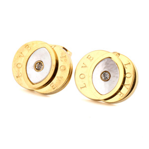 <b>Stud</b> <b>Earrings</b> Gold Love Letter Inlay With Diamond Center For Gift - Product Image 1