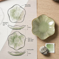 Plateau à bijoux en céramique en forme de feuille de lotus et ornement décoratif pour clés, plat à sauce pour barbecue, sashimi et sushi - Décoration polyvalente pour la maison