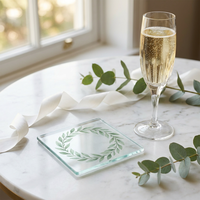 Sous-verre et set de table antidérapants en verre trempé écologique, 10 cm, carré ou rond, résistant à la chaleur, accessoire de bureau créatif