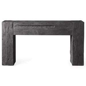 Muebles de entrada de alta gama de diseño único, mesa de consola de madera reciclada negra para pasillo, moderna