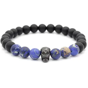 Linsdywu — bracelet à perles pour hommes, nouvelle collection de bijoux, crâne de mort, pierres ponce noires, empereur, hip-hop, offre spéciale