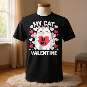 Camiseta para mujer con diseño de mi gato como mi San Valentín, gato abrazando un corazón, para amantes de los gatitos - Product Image 3