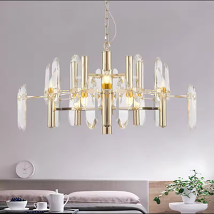 Trending Nordic Gold LED Crystal <b>Chandelier</b> Modern Pendant Light Dining <b>Room</b> Luxury Long Tube Metal Switch AC ODM Hanging Large - Product Image 1
