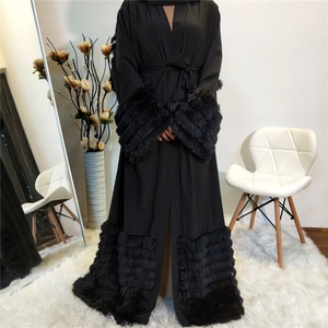 Abaya Chaomengfashion 2024 OEM ODM de haute qualité, ensemble de 2 pièces, abaya noire ouverte avec foulard - Product Image 2