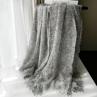 Écharpe longue en mélange de laine pour l'automne, motif tie-dye rayé avec fil doré, finition texturée mouchetée, style coréen, protection solaire