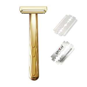 Maquinilla <span class=keywords><strong>de</strong></span> afeitar <span class=keywords><strong>de</strong></span> <span class=keywords><strong>seguridad</strong></span> Spolo 21T, cuchillas dobles doradas <span class=keywords><strong>de</strong></span> acero inoxidable para el cuidado <span class=keywords><strong>de</strong></span> la barba <span class=keywords><strong>de</strong></span> los hombres, 2 cuchillas medias flexibles para afeitado deslizante suave - Product Image 2