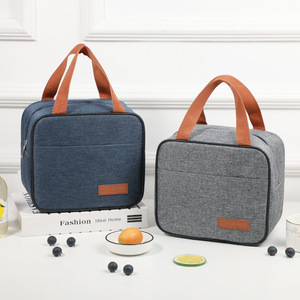 Square Lunch Bag Insulated Portable Foldable Large Capacity For Daily Use Gray Navy Blue - Product Image 1